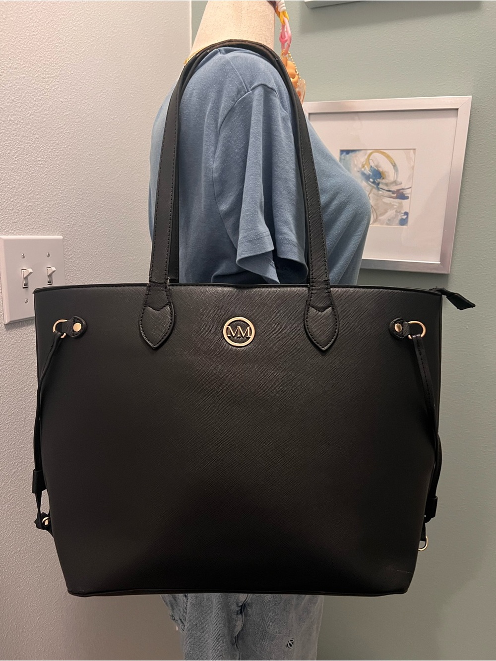 Marilyn Monroe black saffiano tote bag w/ red lining